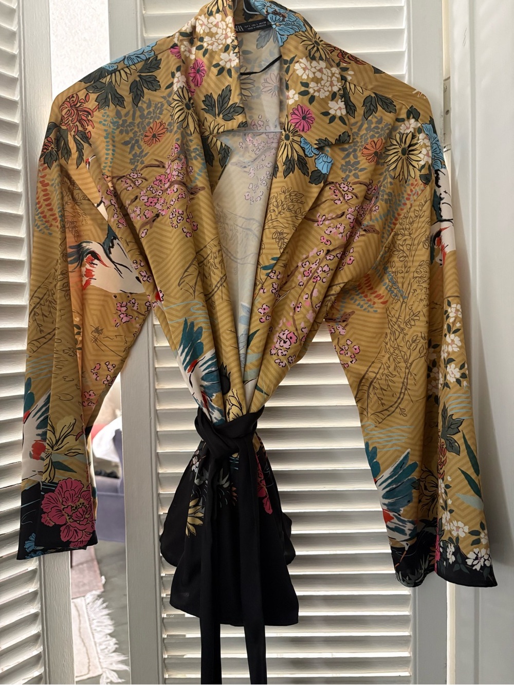 Floral & Crane Kimono Wrap Jacket.